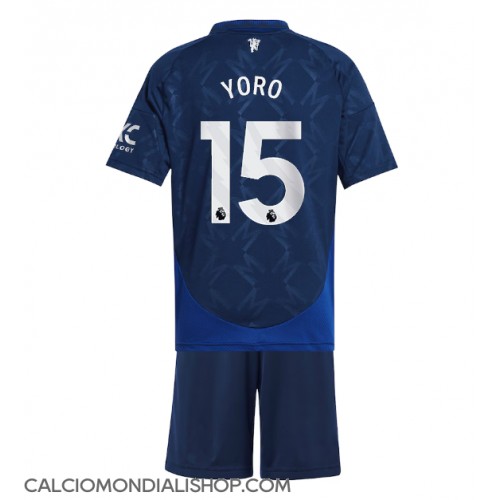 Maglie da calcio Manchester United Leny Yoro #15 Seconda Maglia Bambino 2024-25 Manica Corta (+ Pantaloni corti)